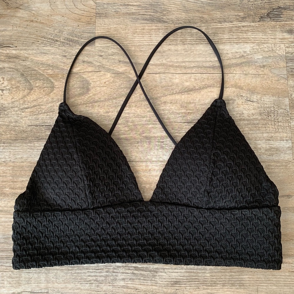 H&M black textured cross cross bathing suit top